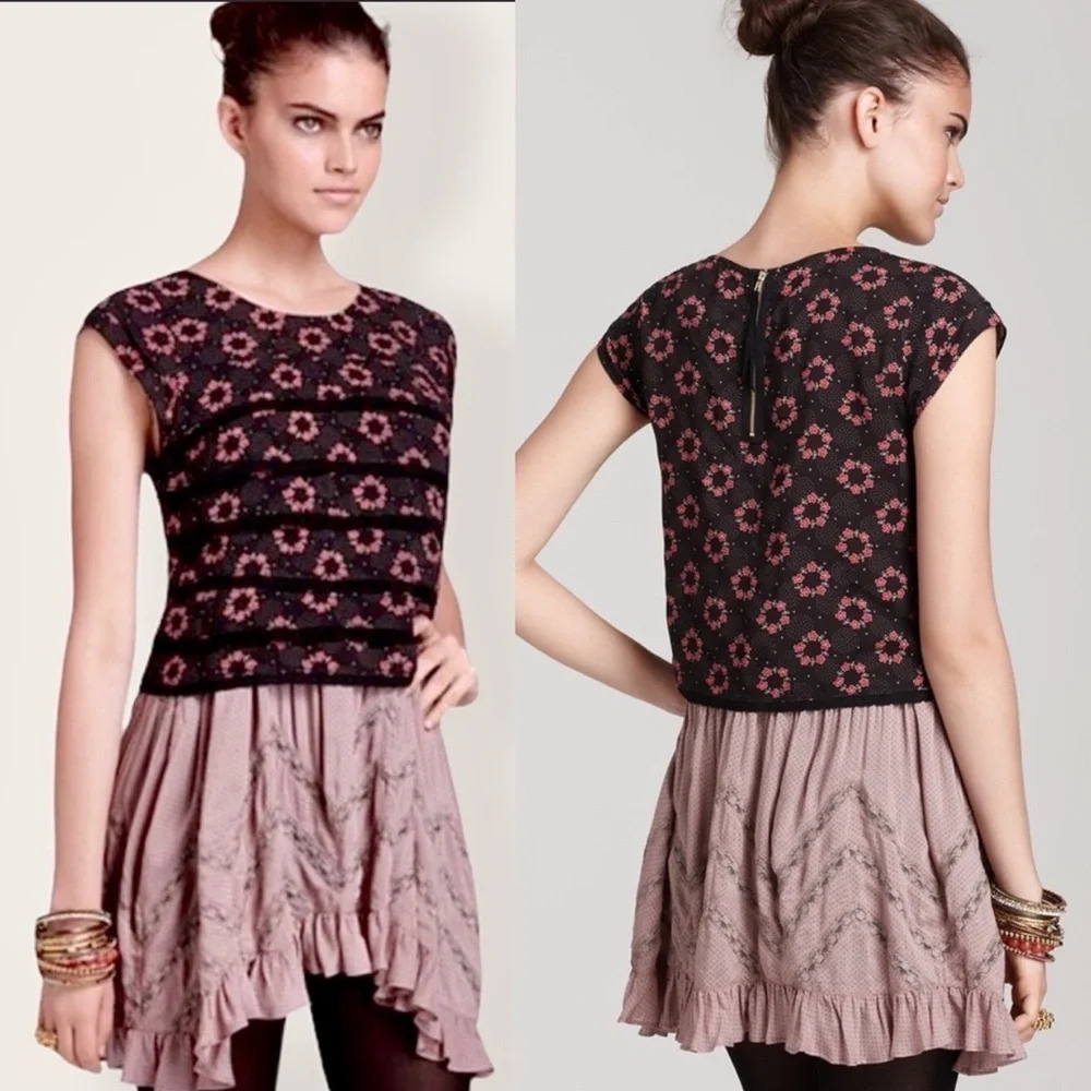 Free People Floral Ruffle Tiered Crop Top Size Small - Picture 5 of 12